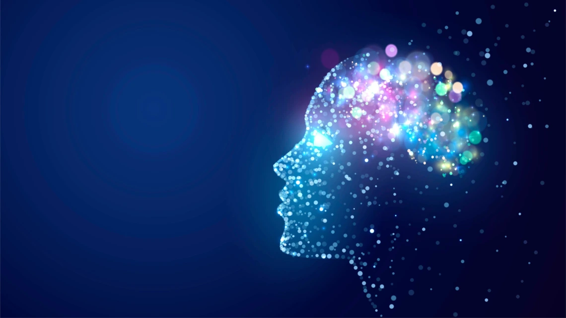 Art of head with glowing brain